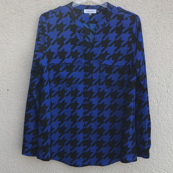 Calvin Klein Tops - Worn once!- CALVIN KLEIN Houndstooth Print Notched Neck Blouse